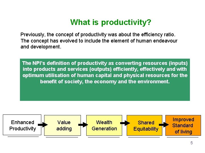 What is productivity? Previously, the concept of productivity was about the efficiency ratio. The