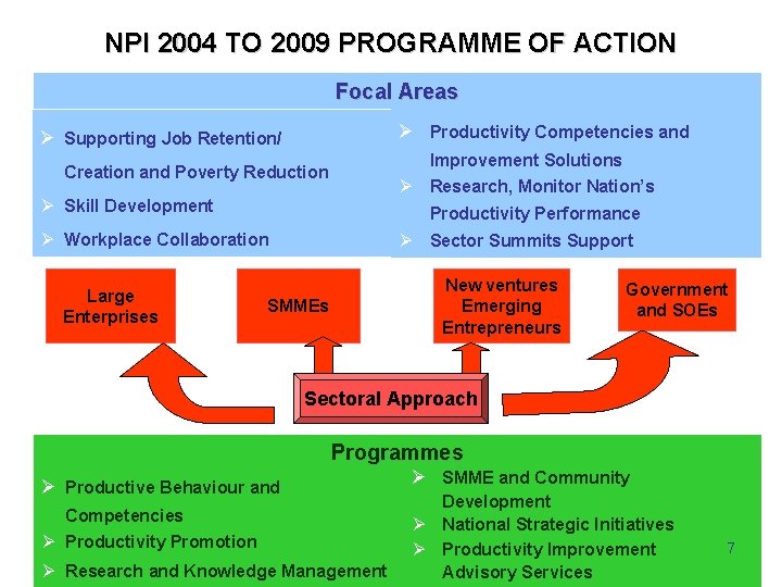 NPI 2004 TO 2009 PROGRAMME OF ACTION Focal Areas Ø Productivitycompetencies Competencies and Ø