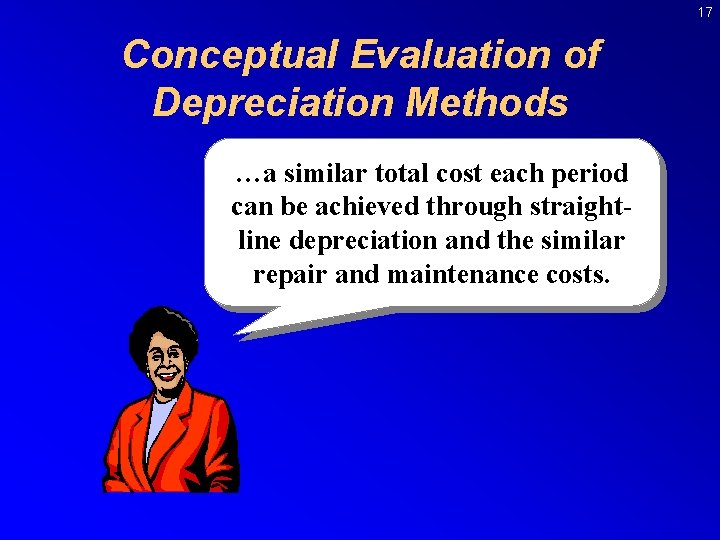 17 Conceptual Evaluation of Depreciation Methods …a similar total cost each period can be