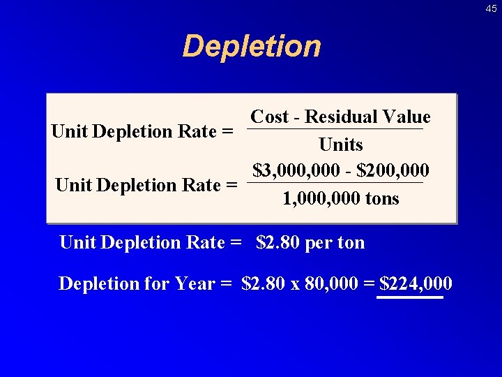 45 Depletion Cost - Residual Value Unit Depletion Rate = Units $3, 000 -