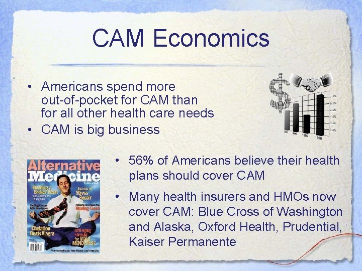 CAM Economics • Americans spend more out-of-pocket for CAM than for all other health