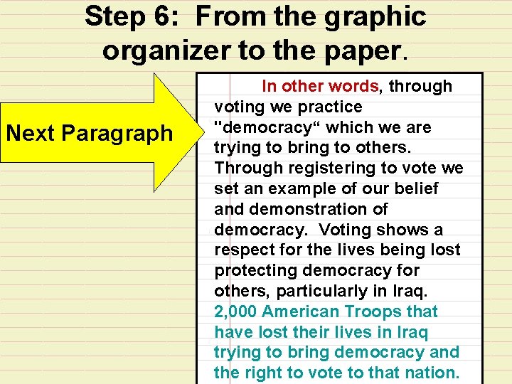 Step 6: From the graphic organizer to the paper. Next Paragraph In other words,