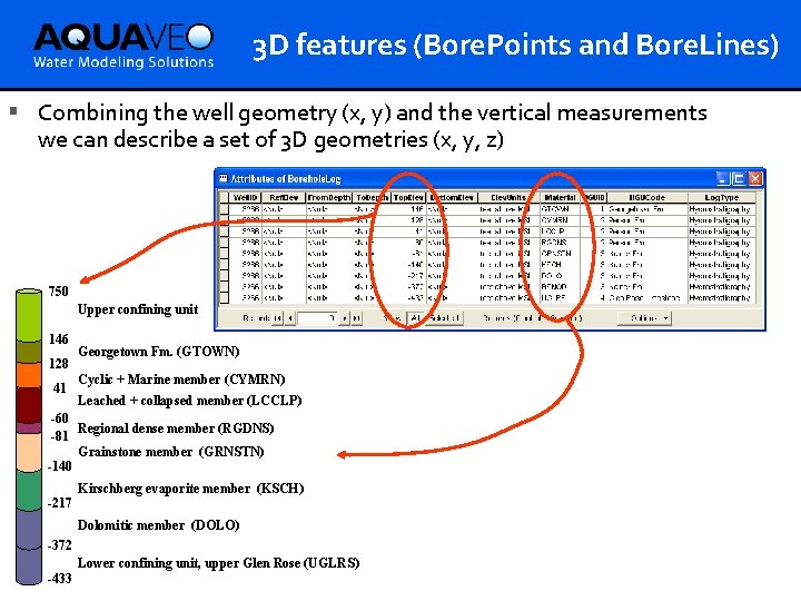 3 D features (Bore. Points and Bore. Lines) § Combining the well geometry (x,