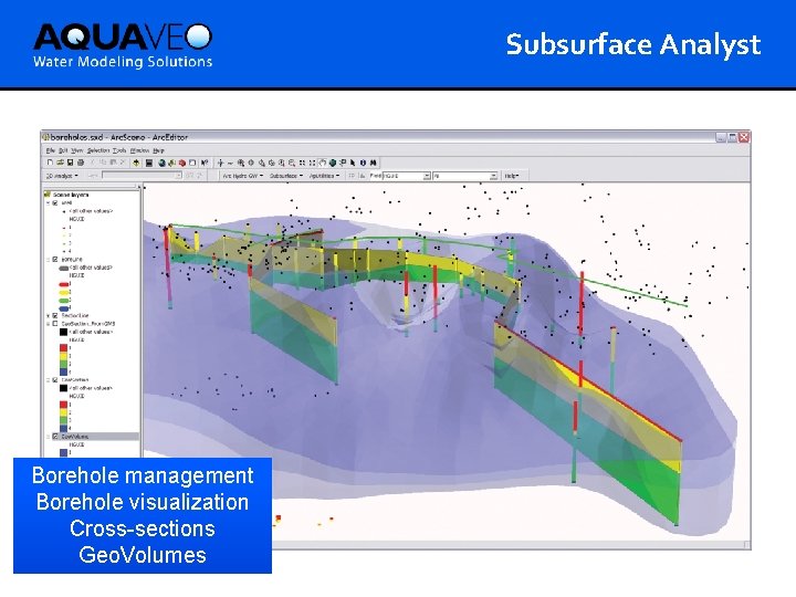 Subsurface Analyst Borehole management Borehole visualization Cross-sections Geo. Volumes 