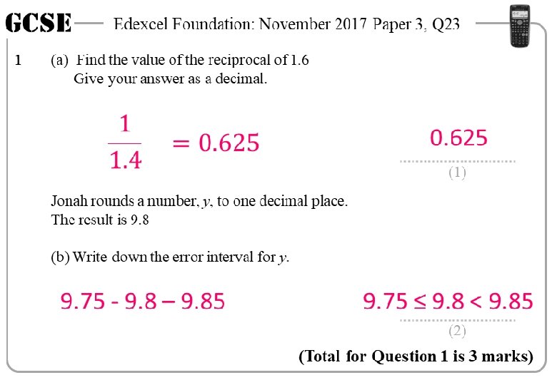 GCSE 1 Edexcel Foundation: November 2017 Paper 3, Q 23 (a) Find the value