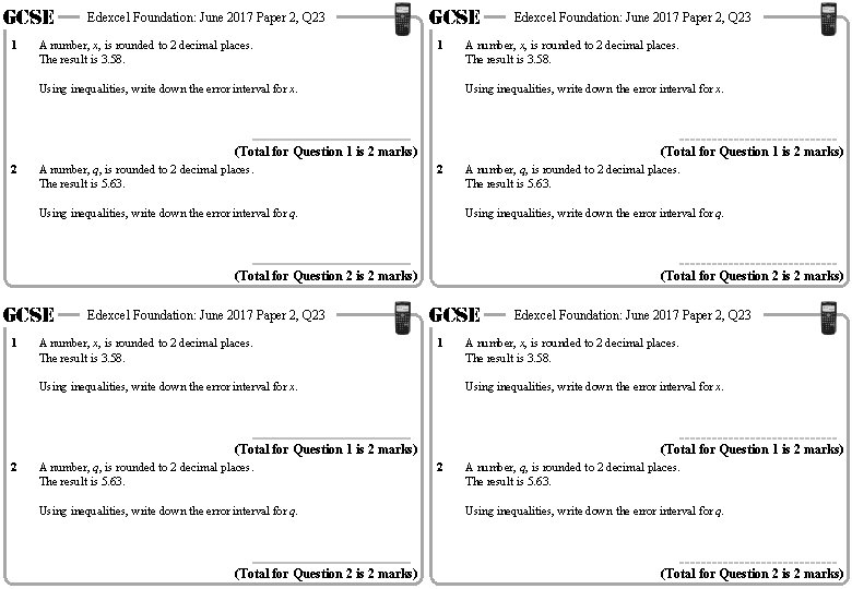 GCSE 1 Edexcel Foundation: June 2017 Paper 2, Q 23 A number, x, is