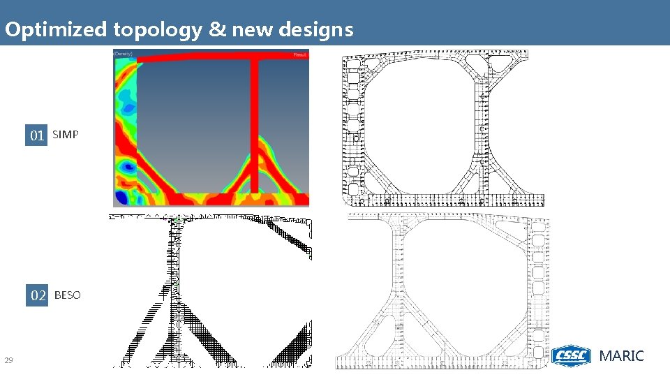 Optimized topology & new designs 01 SIMP 02 BESO 29 MARIC 