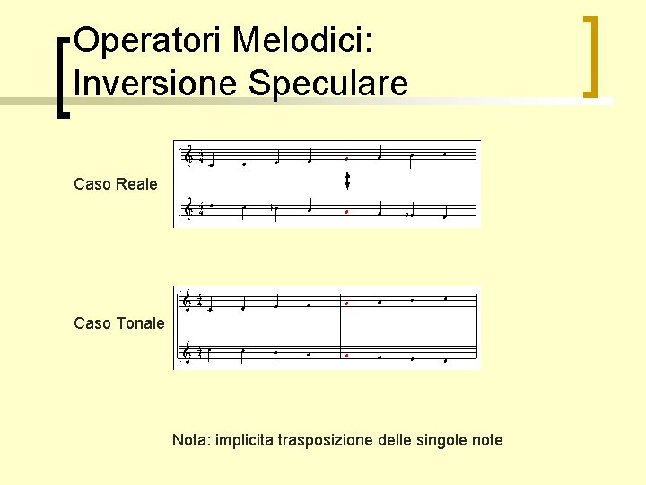 Operatori Melodici: Inversione Speculare Caso Reale Caso Tonale Nota: implicita trasposizione delle singole note