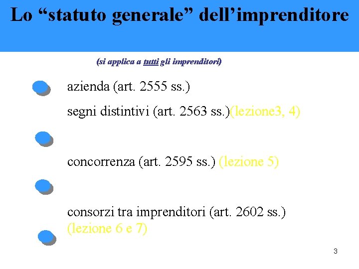 Lo “statuto generale” dell’imprenditore (si applica a tutti gli imprenditori) azienda (art. 2555 ss.