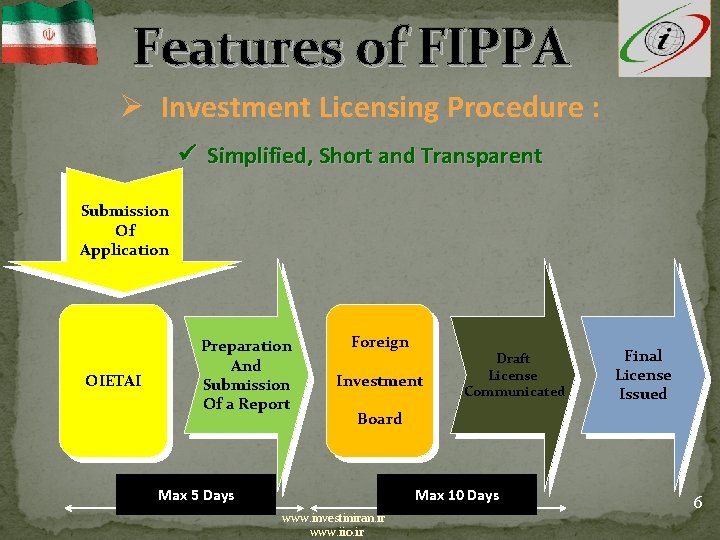 Features of FIPPA Ø Investment Licensing Procedure : Simplified, Short and Transparent S u