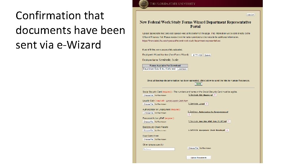 Confirmation that documents have been sent via e-Wizard 