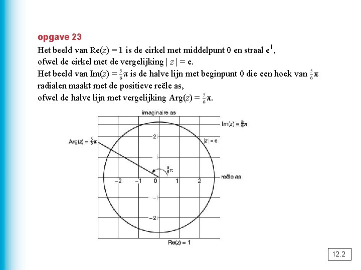 opgave 23 Het beeld van Re(z) = 1 is de cirkel met middelpunt 0