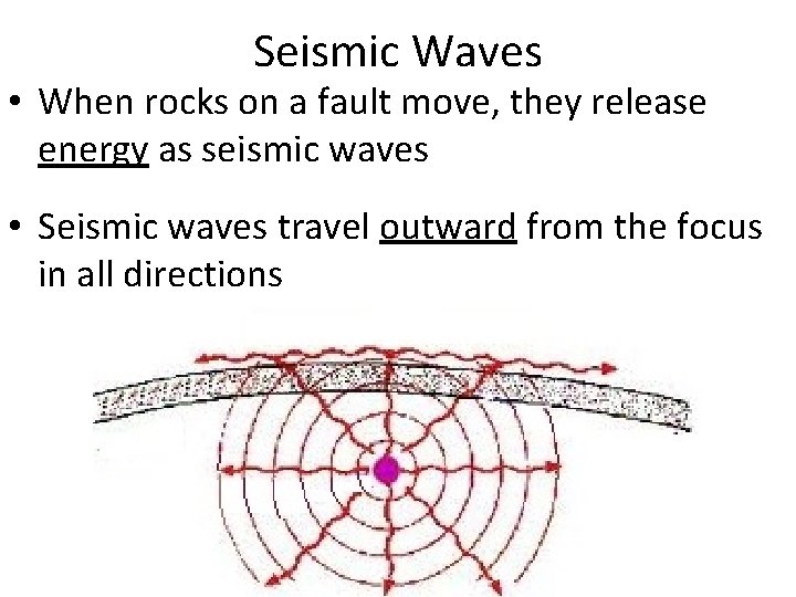 Seismic Waves • When rocks on a fault move, they release energy as seismic