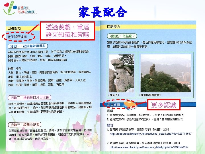 家長配合 透過遊戲,重溫 語文知識和策略 更多認識 © 2011 Hong Kong Specific Learning Difficulties Research Team (No 家長配合 透過遊戲,重溫 語文知識和策略 更多認識 © 2011 Hong Kong Specific Learning Difficulties Research Team (No