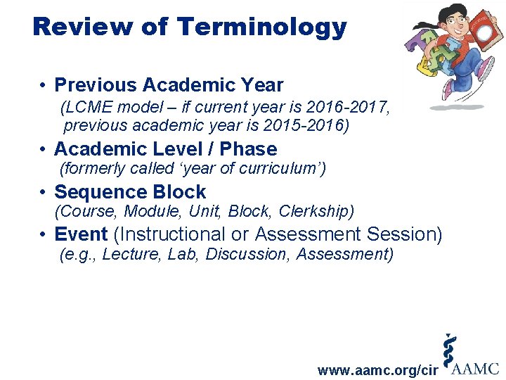 Review of Terminology • Previous Academic Year (LCME model – if current year is
