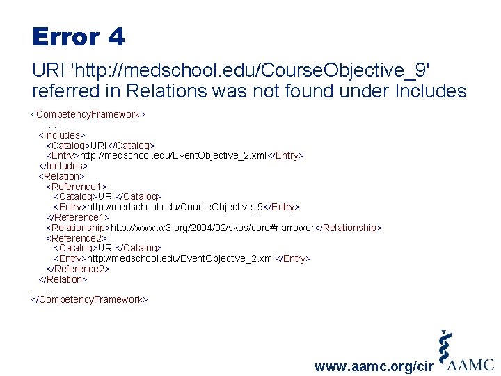 Error 4 URI 'http: //medschool. edu/Course. Objective_9' referred in Relations was not found under