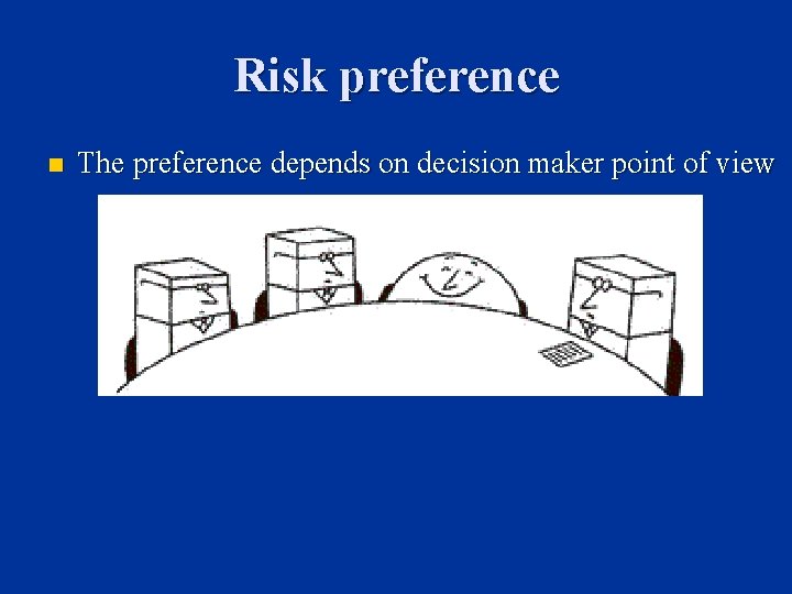 Risk preference n The preference depends on decision maker point of view 