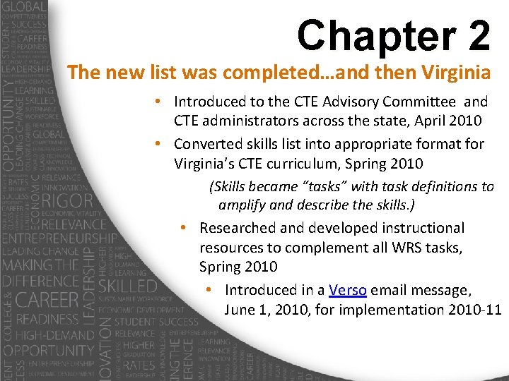 Chapter 2 The new list was completed…and then Virginia • Introduced to the CTE