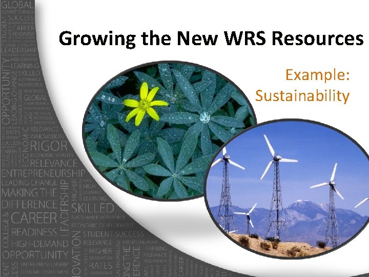 Growing the New WRS Resources Example: Sustainability 