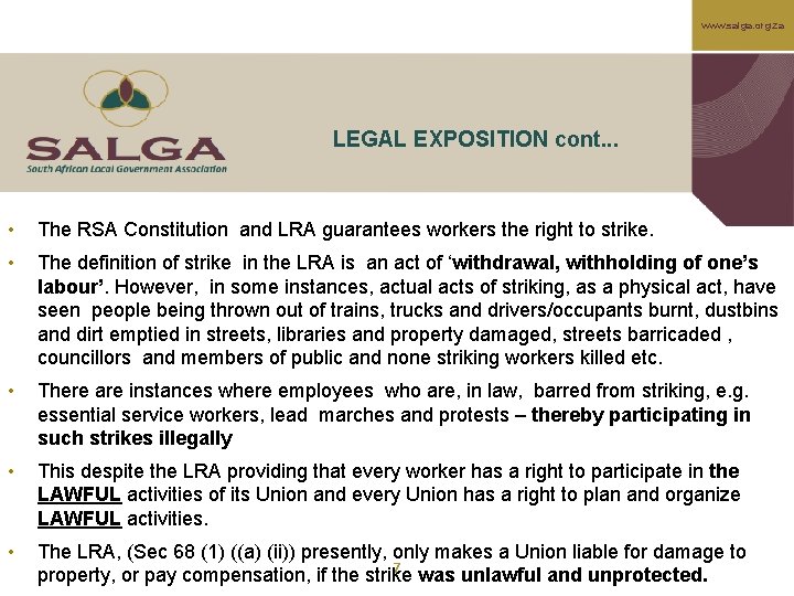 www. salga. org. za LEGAL EXPOSITION cont. . . • The RSA Constitution and