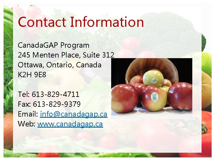 Contact Information Canada. GAP Program 245 Menten Place, Suite 312 Ottawa, Ontario, Canada K
