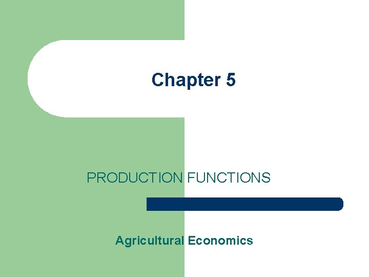 Chapter 5 PRODUCTION FUNCTIONS Agricultural Economics 