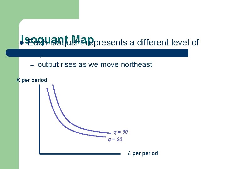 Isoquant Map Each isoquant represents a different level of l output – output rises