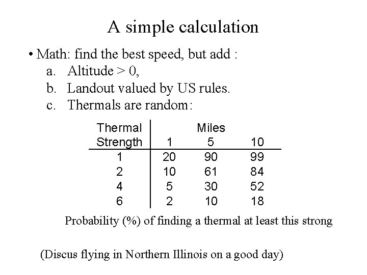 A simple calculation • Math: find the best speed, but add : a. Altitude