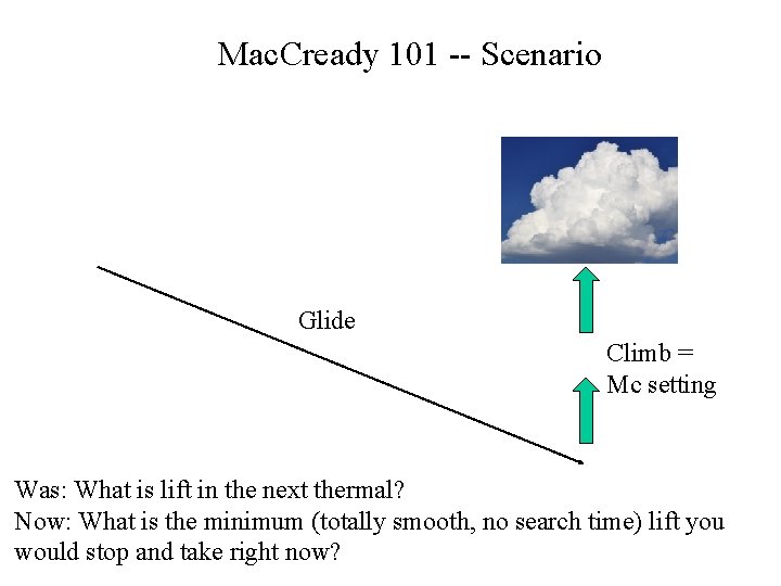 Mac. Cready 101 -- Scenario Glide Climb = Mc setting Was: What is lift