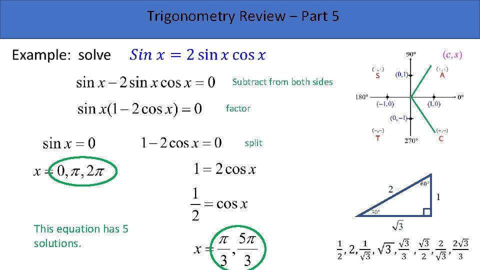 Trigonometry Review – Part 5 Subtract from both sides factor split This equation has