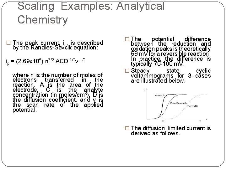 Scaling Examples: Analytical Chemistry � The peak current, ip, is described by the Randles-Sevcik