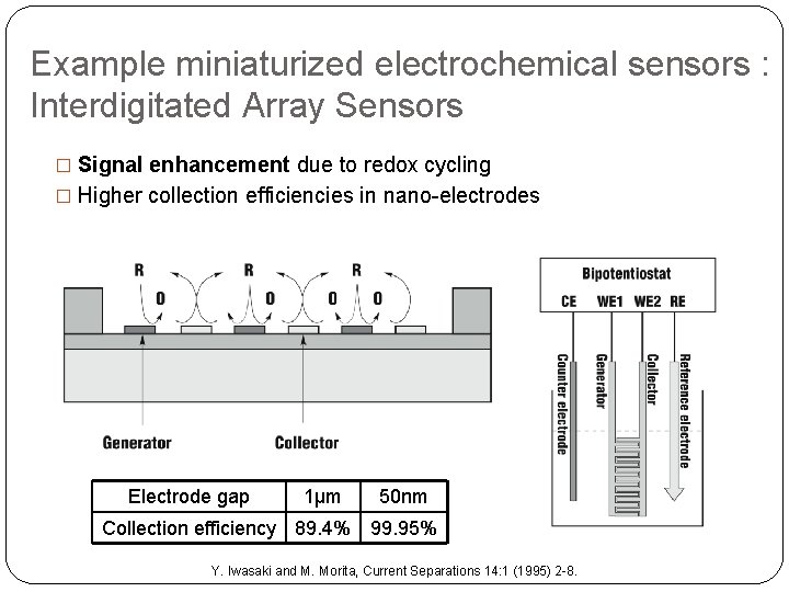 Example miniaturized electrochemical sensors : Interdigitated Array Sensors � Signal enhancement due to redox