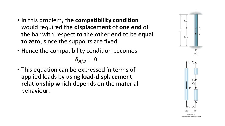  • In this problem, the compatibility condition would required the displacement of one