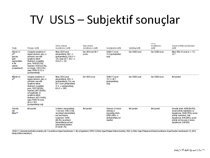 TV USLS – Subjektif sonuçlar 
