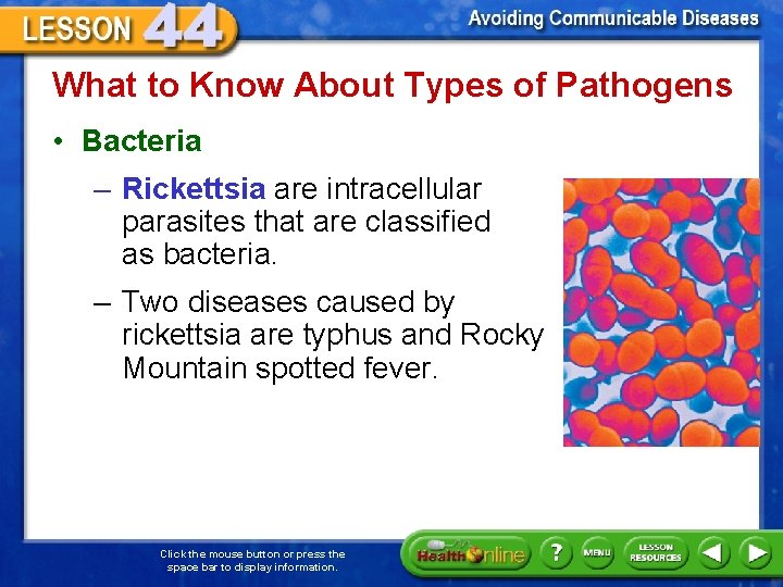 What to Know About Types of Pathogens • Bacteria – Rickettsia are intracellular parasites