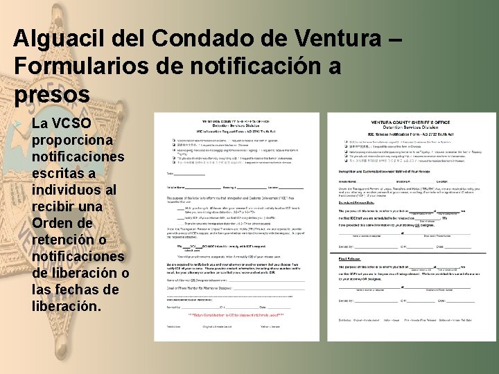 Alguacil del Condado de Ventura – Formularios de notificación a presos Ø La VCSO