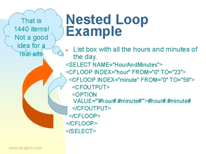 That is 1440 items! Not a good idea for a real site Nested Loop