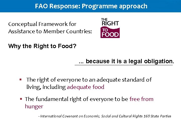 FAO Response: Programme approach Conceptual Framework for Assistance to Member Countries: Why the Right