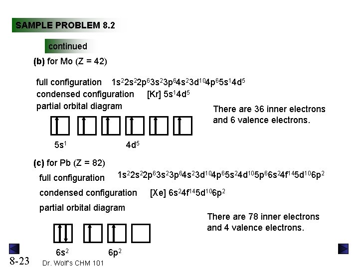 SAMPLE PROBLEM 8. 2 continued (b) for Mo (Z = 42) full configuration 1