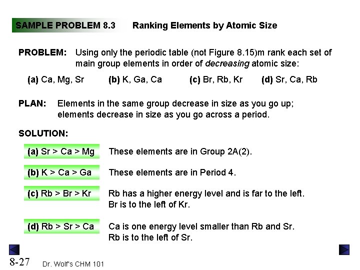 SAMPLE PROBLEM 8. 3 PROBLEM: Using only the periodic table (not Figure 8. 15)m