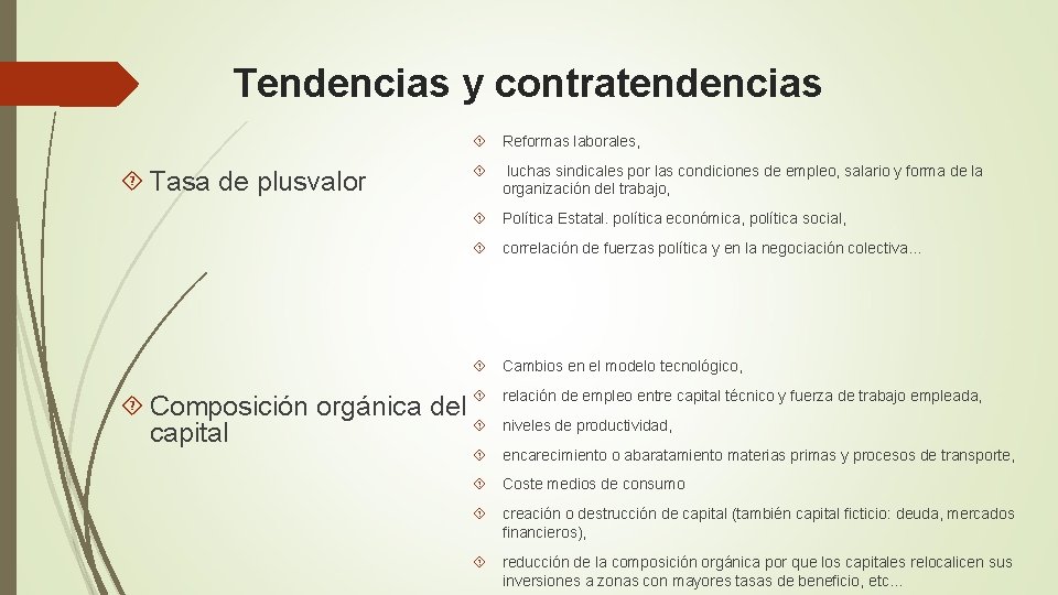 Tendencias y contratendencias Reformas laborales, Tasa de plusvalor luchas sindicales por las condiciones de