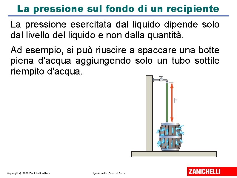 La pressione sul fondo di un recipiente La pressione esercitata dal liquido dipende solo La pressione sul fondo di un recipiente La pressione esercitata dal liquido dipende solo