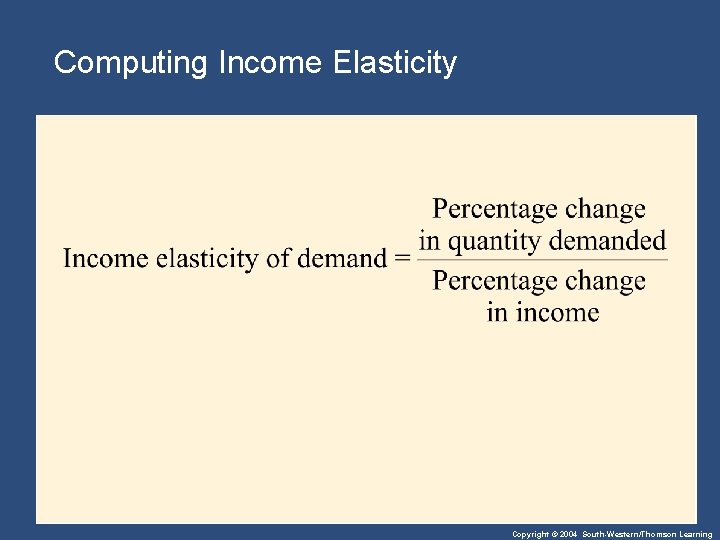 Computing Income Elasticity Copyright © 2004 South-Western/Thomson Learning 