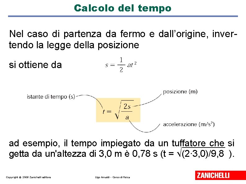 Calcolo del tempo Nel caso di partenza da fermo e dall’origine, invertendo la legge