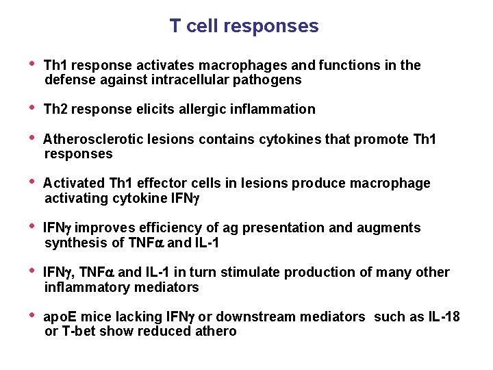 T cell responses • Th 1 response activates macrophages and functions in the defense