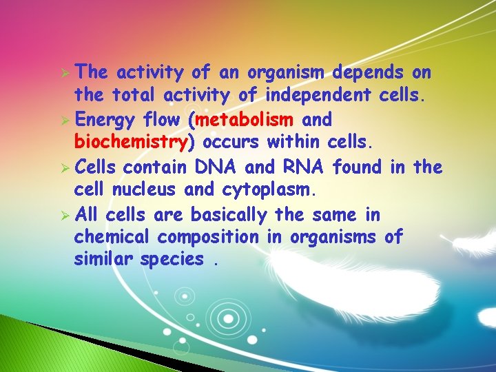 Ø The activity of an organism depends on the total activity of independent cells. Ø The activity of an organism depends on the total activity of independent cells.