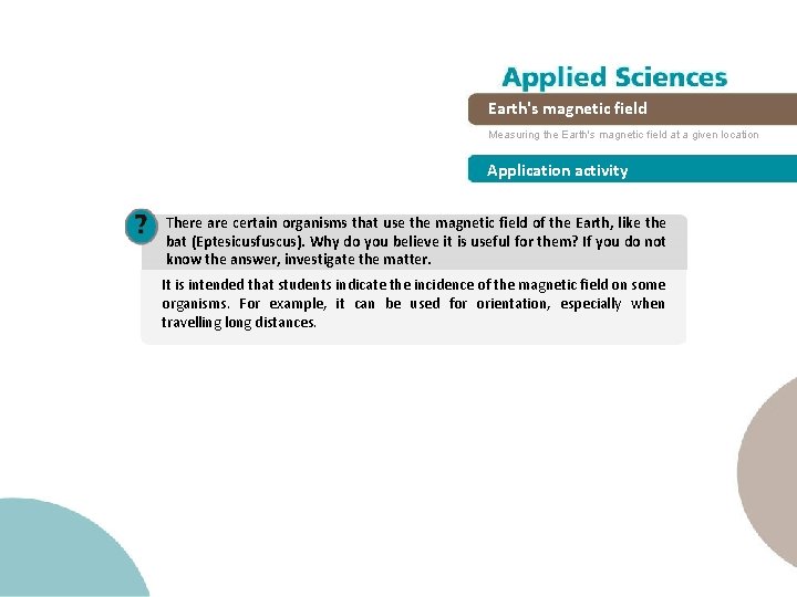 Earth's magnetic field Measuring the Earth's magnetic field at a given location Application activity