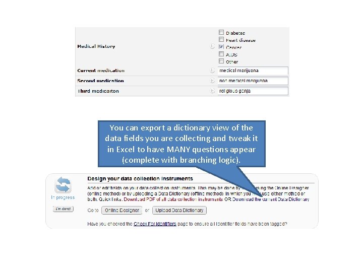 You can export a dictionary view of the data fields you are collecting and