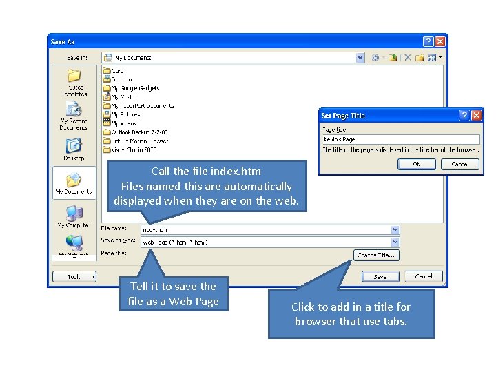 Call the file index. htm Files named this are automatically displayed when they are