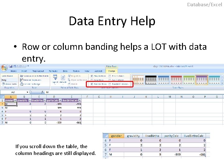 Database/Excel Data Entry Help • Row or column banding helps a LOT with data